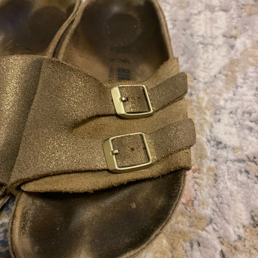 Women's 4 EU 35 Birkenstock Vaduz Metallic Gold Sandals Birko-flor Buckles Flat - Picture 7 of 16